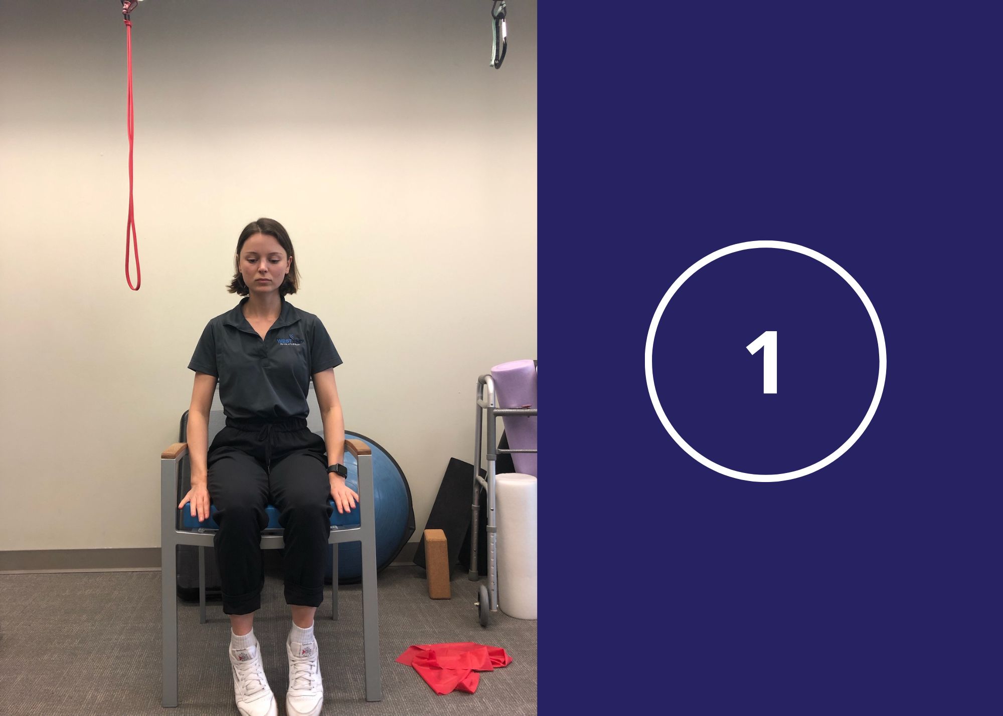 For the neck stretch, Sit at the edge of a chair that is a comfortable height for you feet to touch the ground.