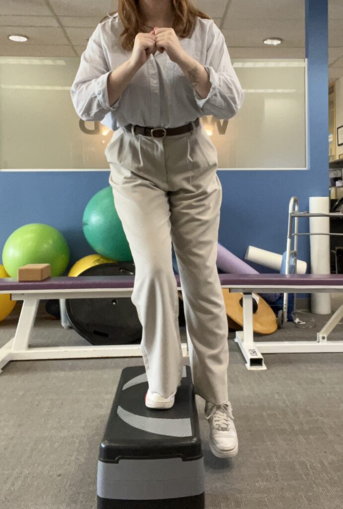 Lateral step down leg strengthening